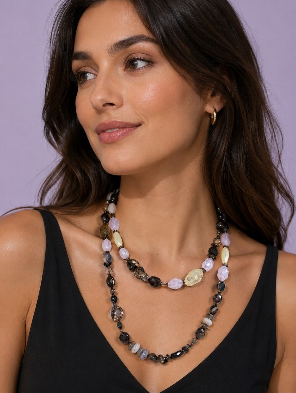 Jeweled Necklace with Black and Neutral Colors